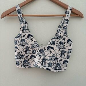 Parade White Blue Toile Print Wireless Bralette Size 1 D+ Cup See Size Chart